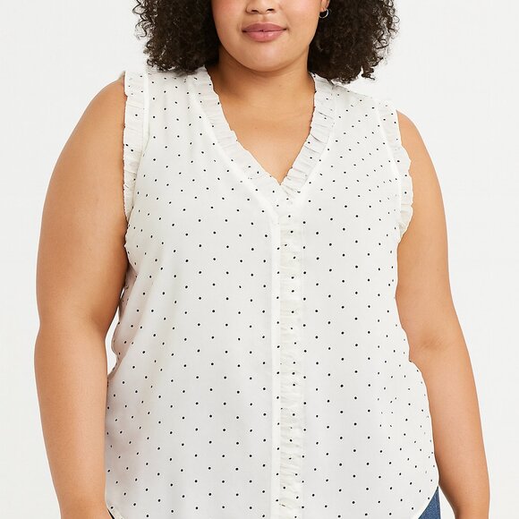 Nordstrom Rack Cream Polka Dot Ruffle Sleeveless Blouse XL NWT - Picture 3 of 4